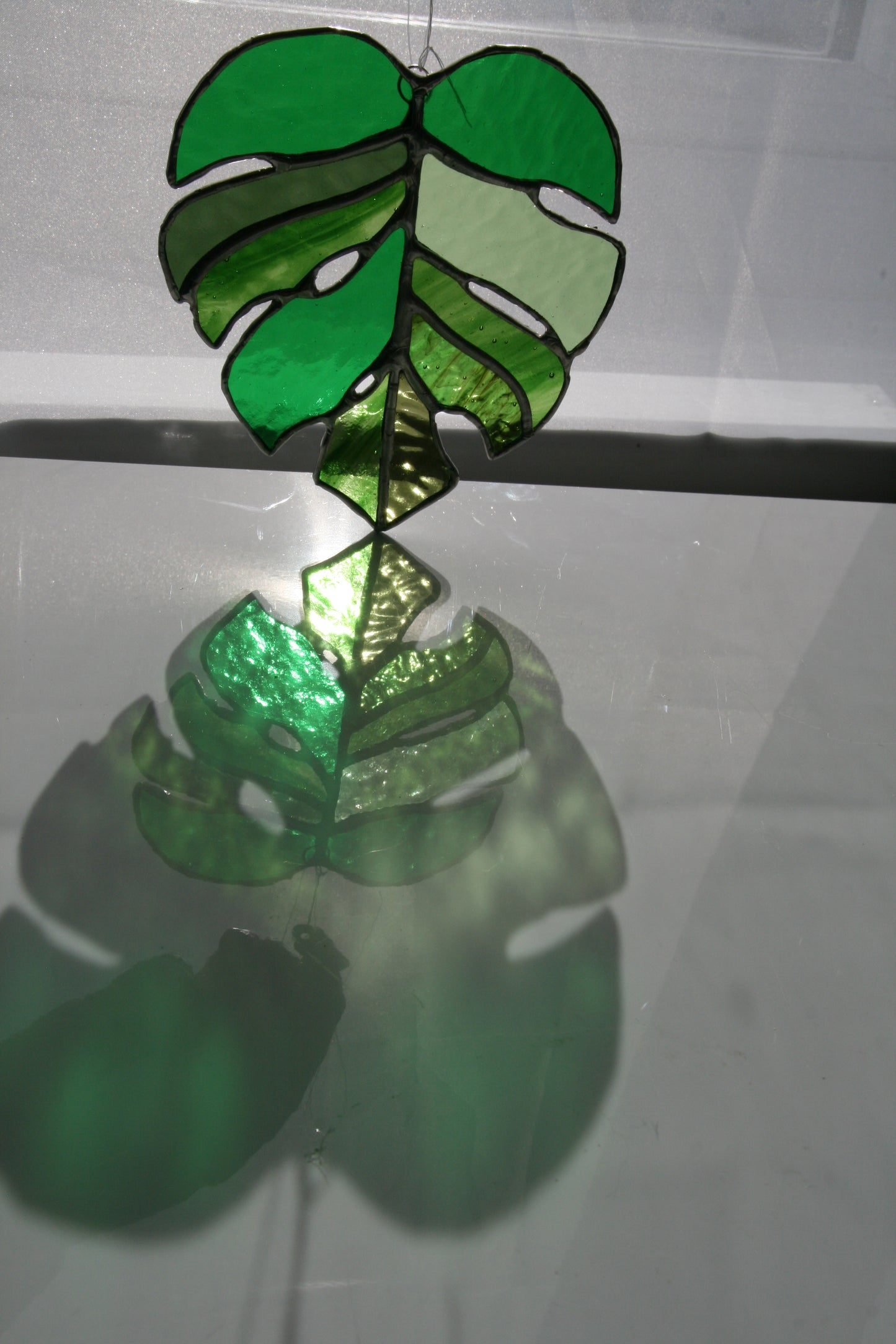 Stained glass Monstera leaf