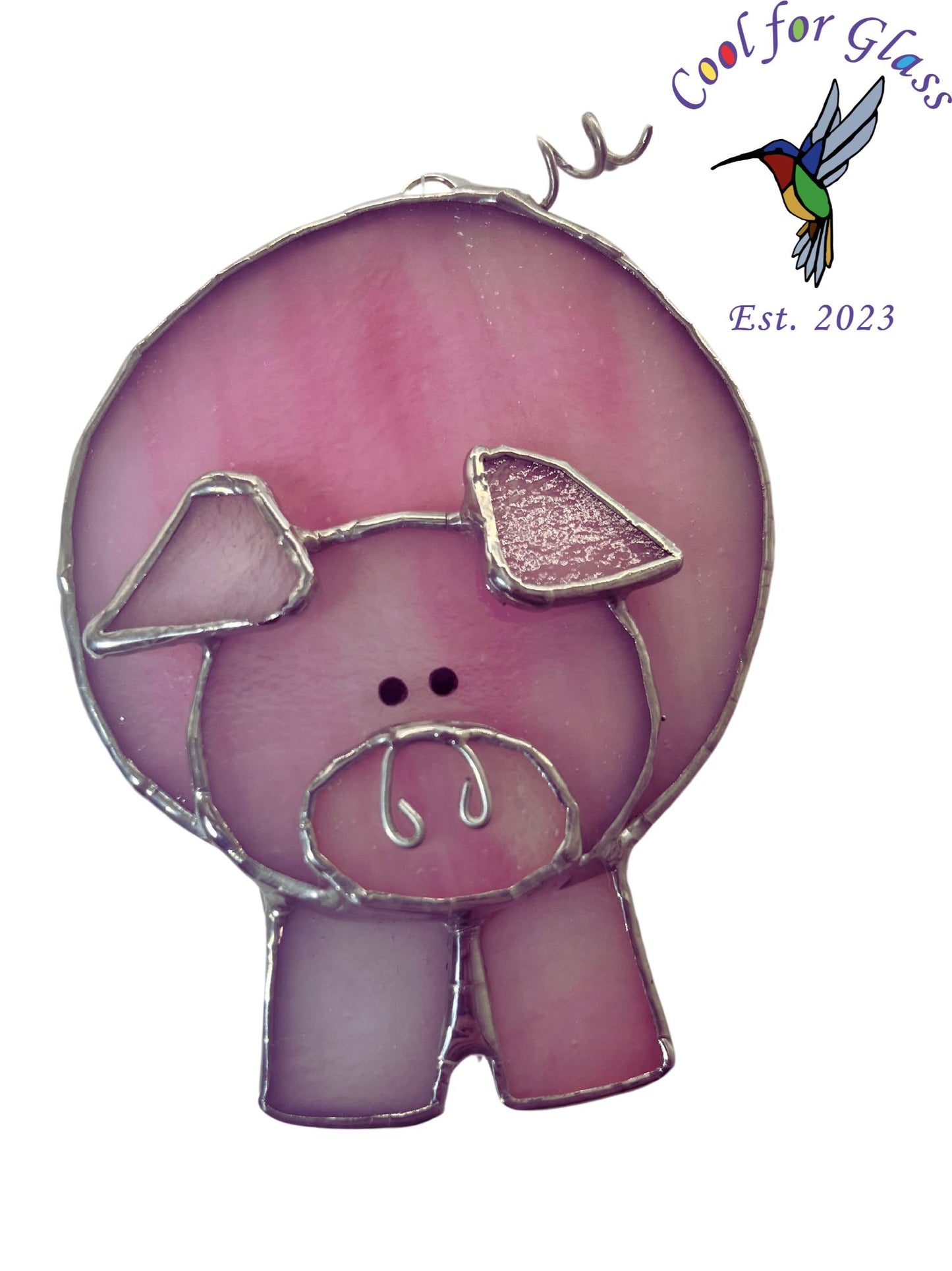 Handmade stained glass hanging 3D Pink Pig