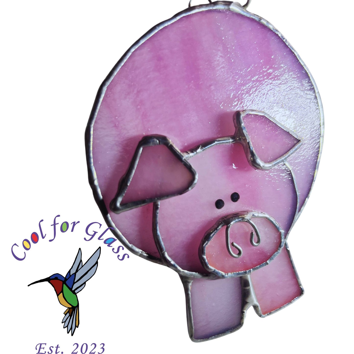 Handmade stained glass hanging 3D Pink Pig