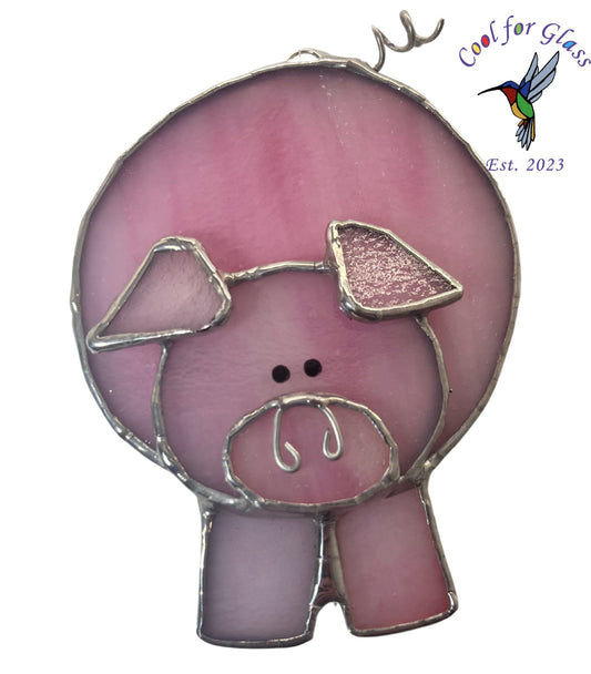 Handmade stained glass hanging 3D Pink Pig