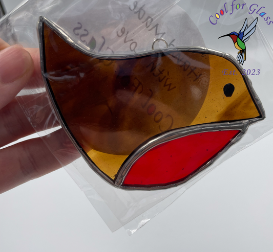 Stained glass hanging robin